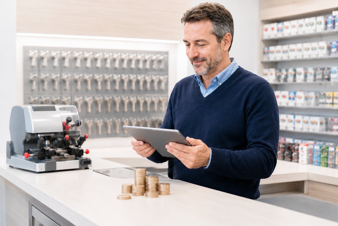 Commerçant qui suit la rentabilité de son service Point Clé